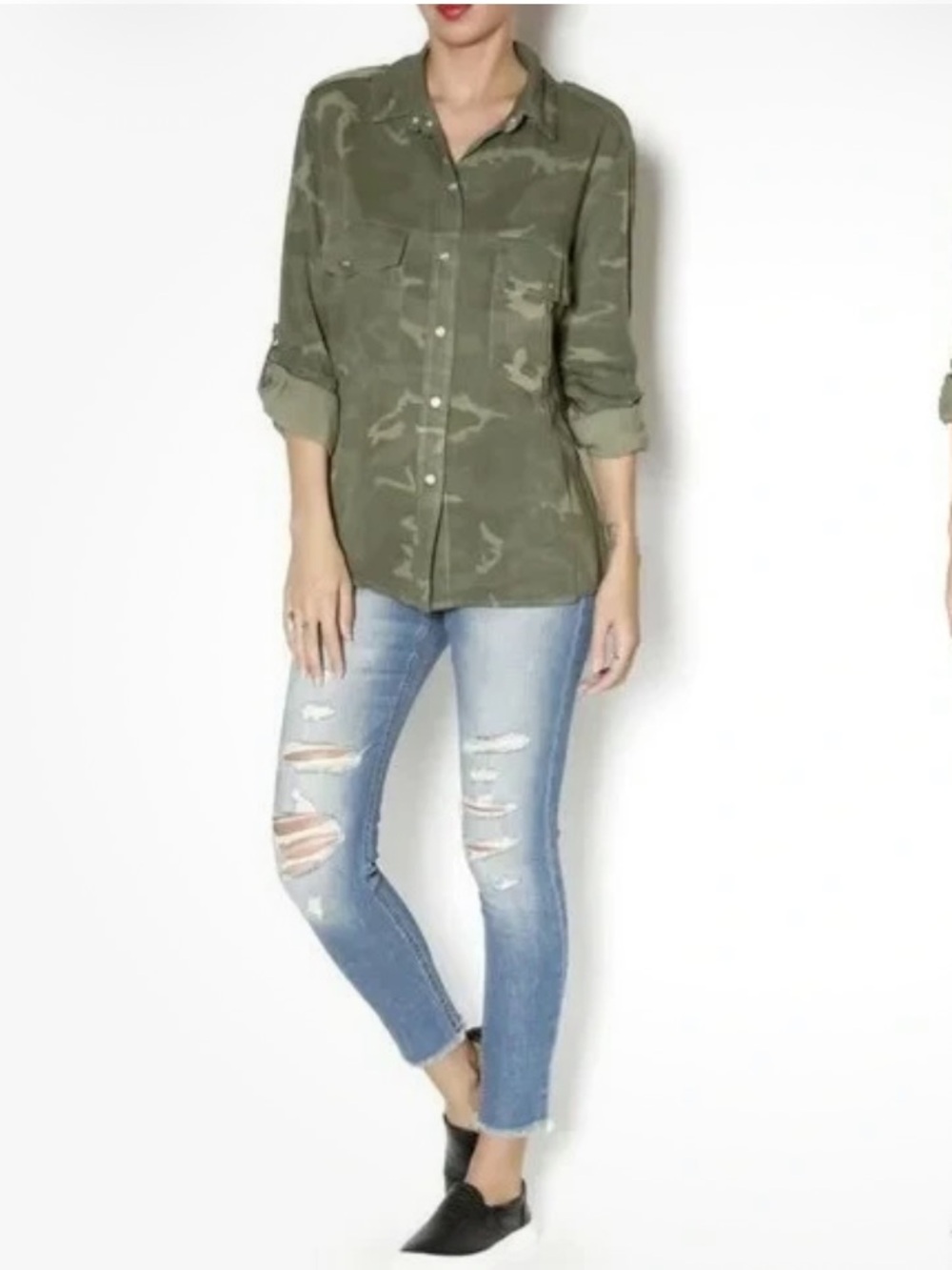 Sanctuary Camo Boyfriend Roll-Tab Button-Down Shirt